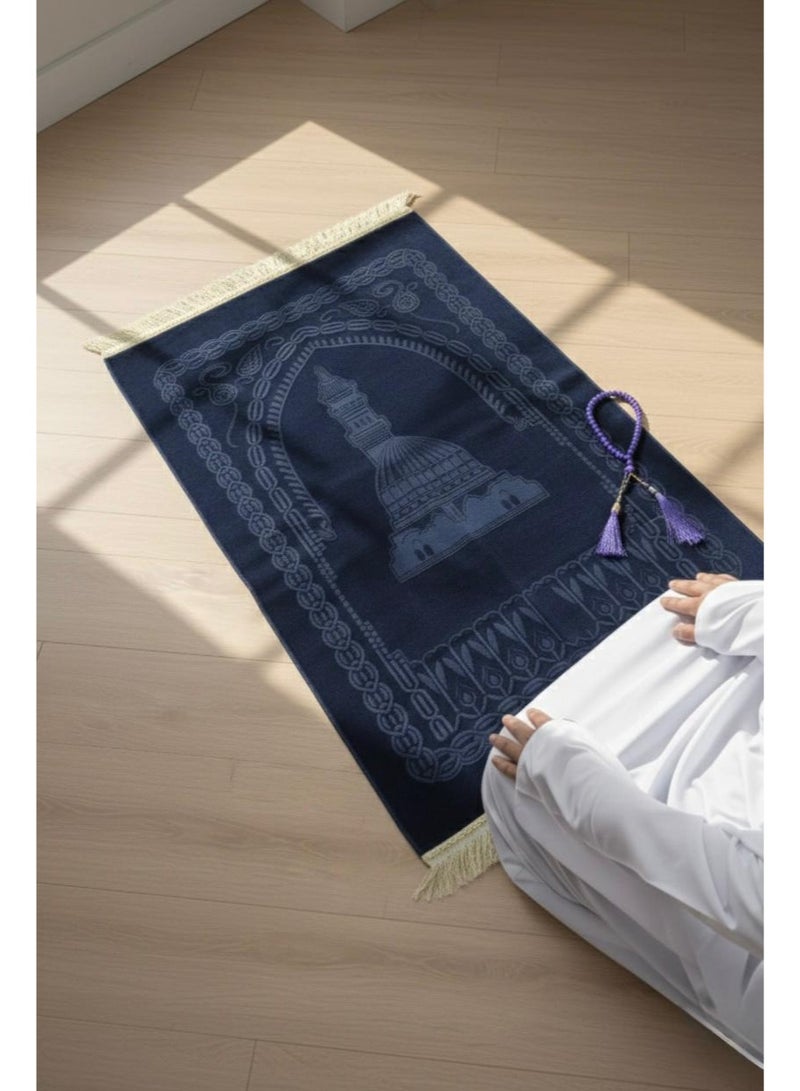 Toyland Velvet Prayer Mat Set with Tasbih Beads, Soft Padded Mat-Gift Box-Blue - Image 3